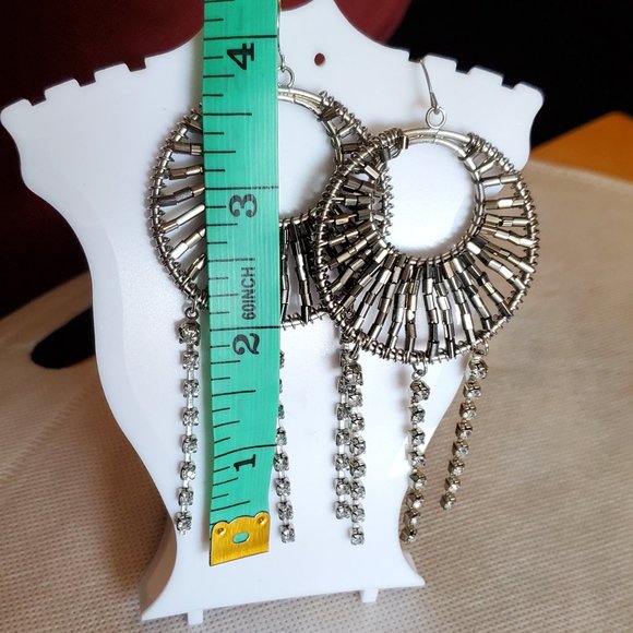 Jewelry 4 Silver Tone Beaded Rhinestone Tassel Earrings Poshmark